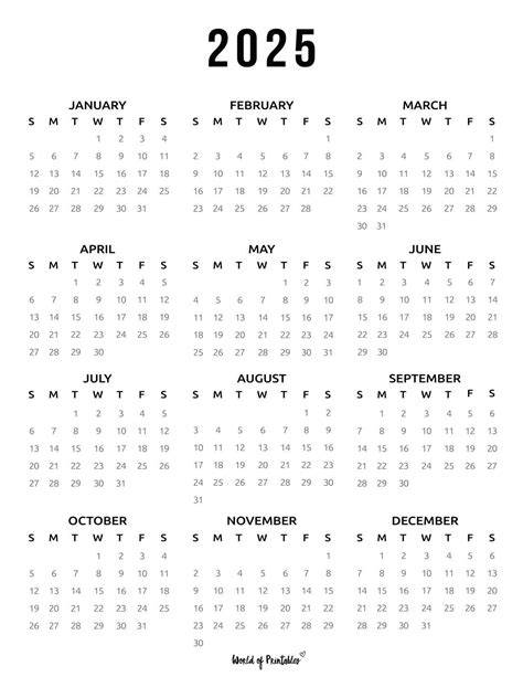 2025 Calendar Black And White