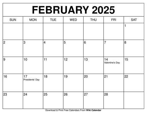2025 February Calendar Printable