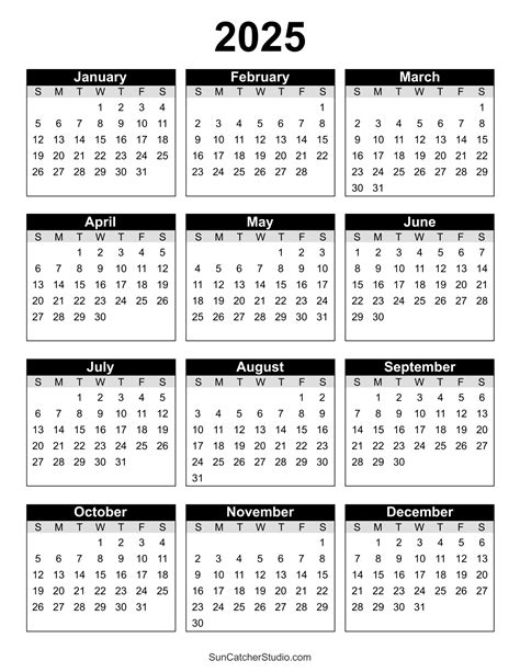 2025 Full Year Calendar Printable