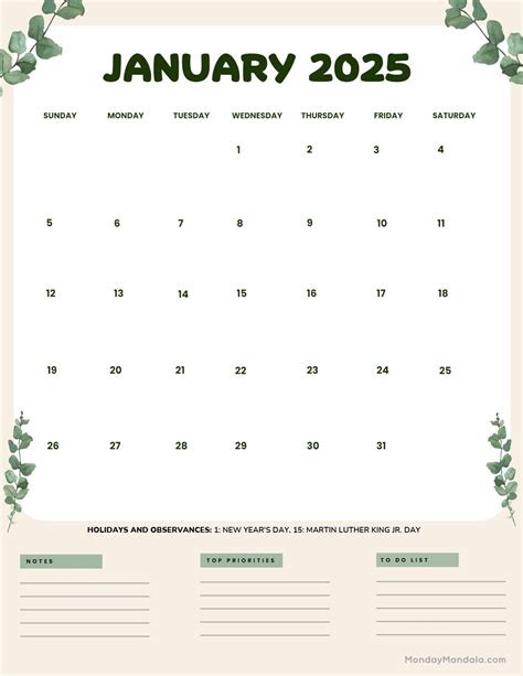 2025 January Calendar Pdf