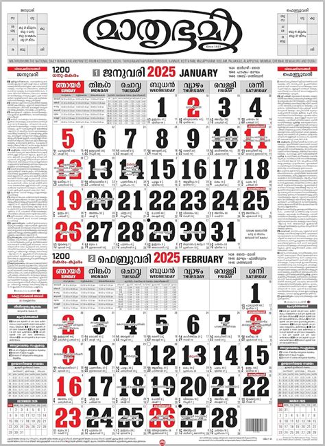 2025 Malayalam Calendar
