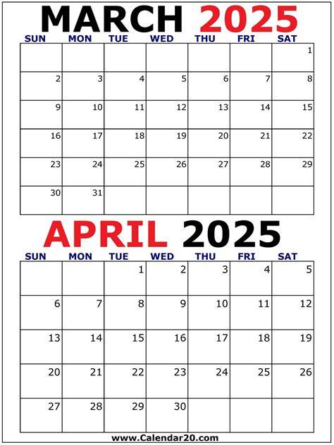 2025 March And April Calendar