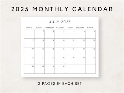 2025 Monthly Printable Calendars