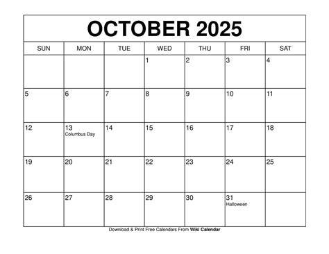 2025 October Calendar Printable
