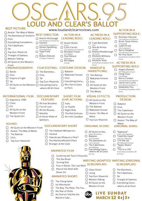 2025 Oscar Ballot Printable