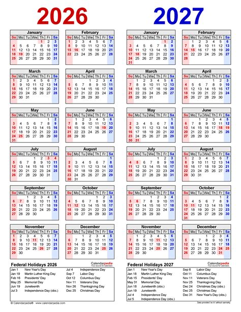 2026 Calendar 2027 Printable