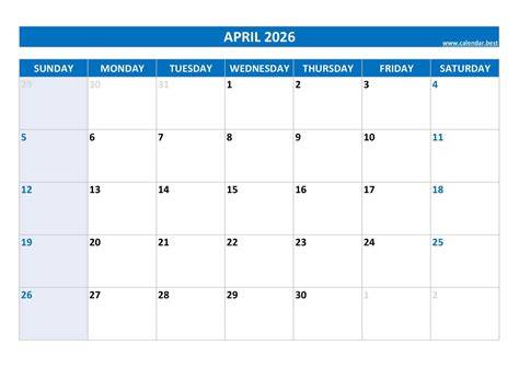 2026 Calendar April