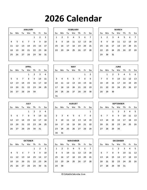 2026 Calendar Printable