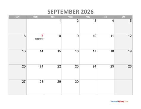 2026 Calendar September
