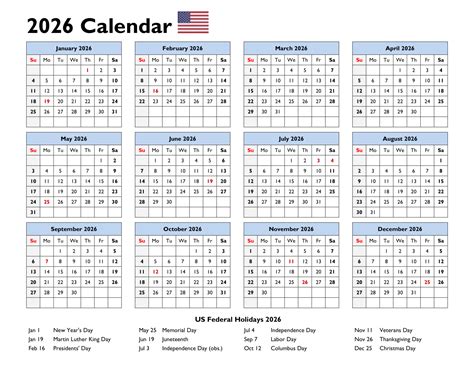 2026 Calendar With Holidays Printable Pdf
