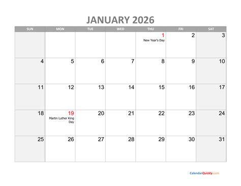 2026 Monthly Calendar