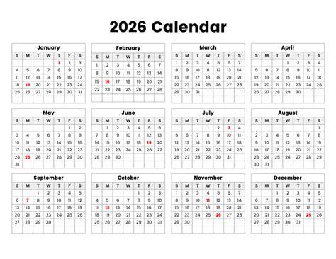 2026 Year Calendar