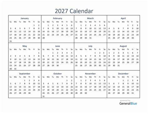 2027 Printable Calendar One Page