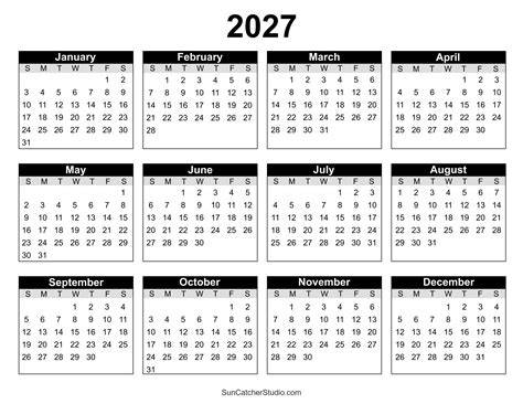 2027 Yearly Calendar