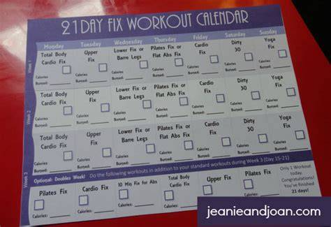 21 Day Fix Exercise Calendar