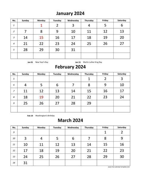 3 Month Calendar Printable 2024
