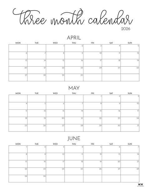3 Month Calendar View