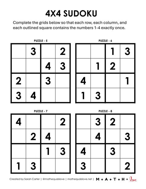 4x4 Sudoku Printable