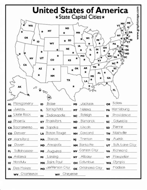 50 States And Capitals Quiz Printable