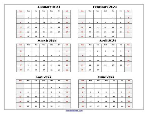 6 Month Calendar 2024