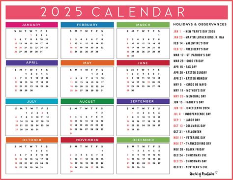 2025 holidays calendar