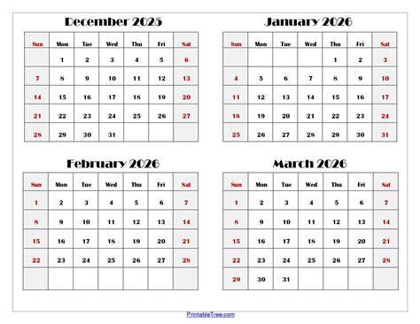 2030 four month overview calendar printable