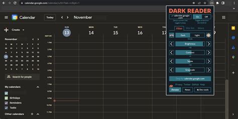 dark mode on google calendar website