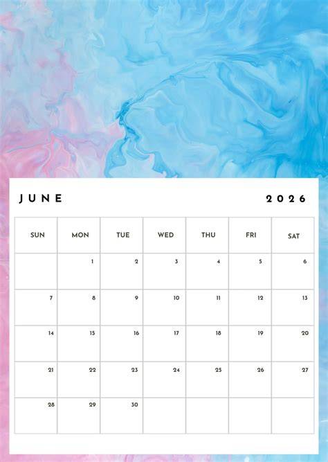 june calendar page printable