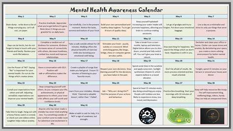 mental health calendar