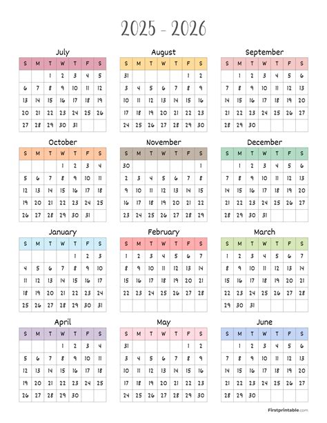 one page calendar 2025