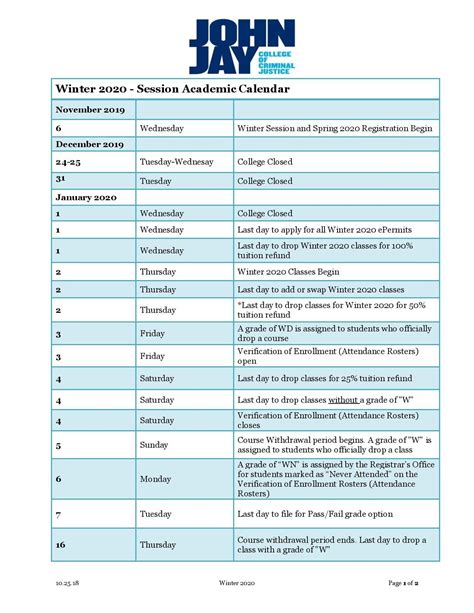 Academic Calendar John Jay