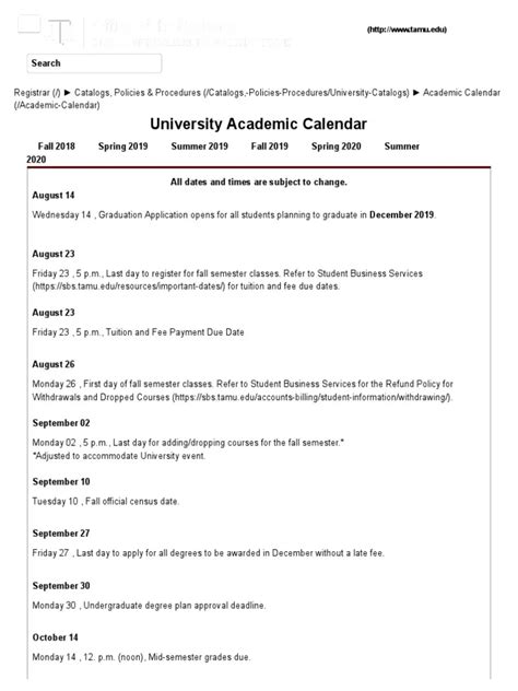 Academic Calendar Kent State University