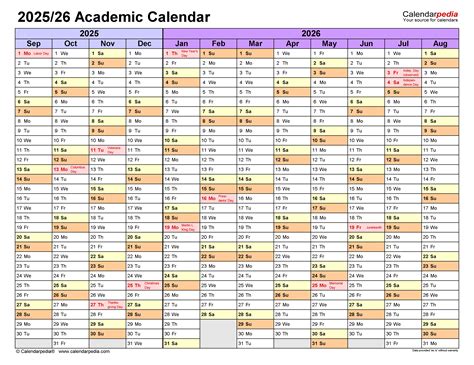Academic Calendar Template 25 26