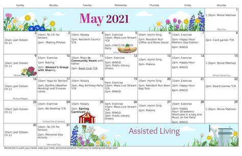 Activity Calendar Assisted Living