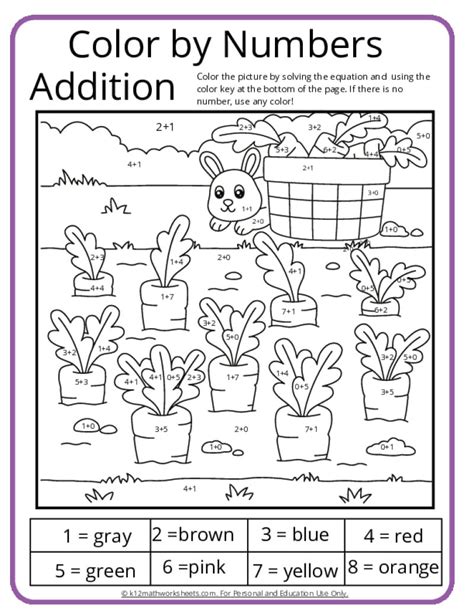Addition Coloring By Number Worksheets