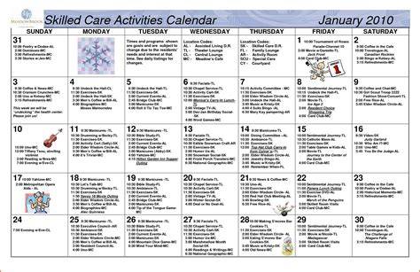 Adm Activities Calendar