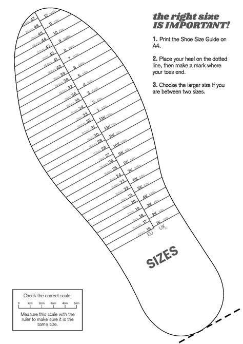 Adult Printable Shoe Size Chart