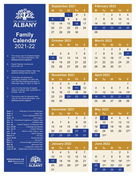 Albany School Calendar