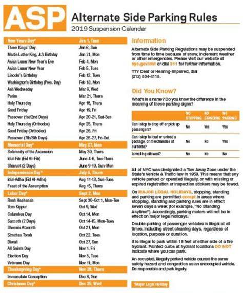 Alternate Side Parking Calendar Nyc