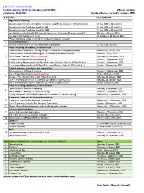 Amu Academic Calendar
