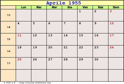 April 1955 Calendar