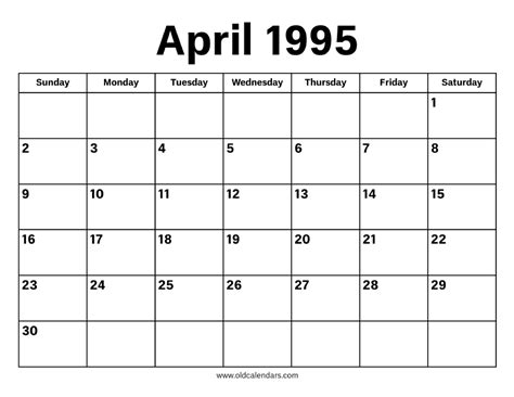 April 1995 Calendar