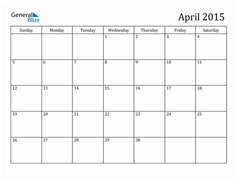 April 2015 Monthly Calendar