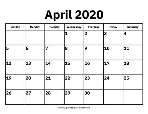 April 2020 Calendar