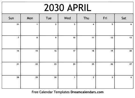 April 2030 Calendar