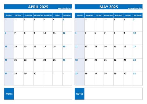 April And May 2025 Calendar Printable