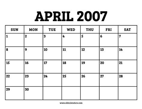 April Calendar 2007