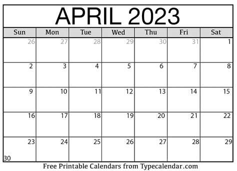 April Calendar 2023