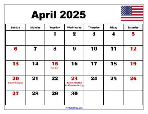 April Calendar 2025 With Holidays