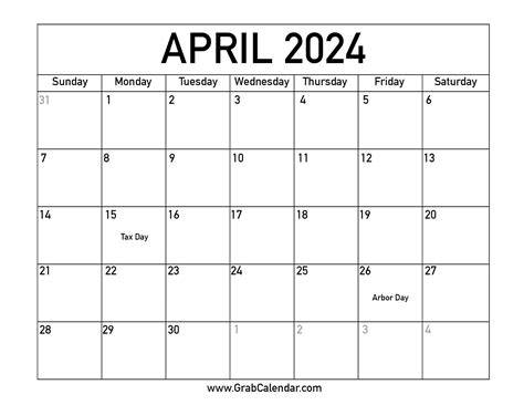 April Calender 2024